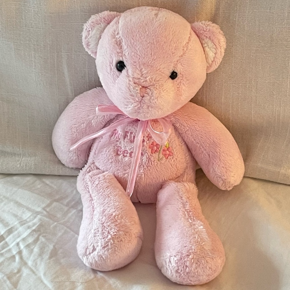 HTF Carters Just One Year Baby My First Bear Teddy Rattle Pink 10" Plush